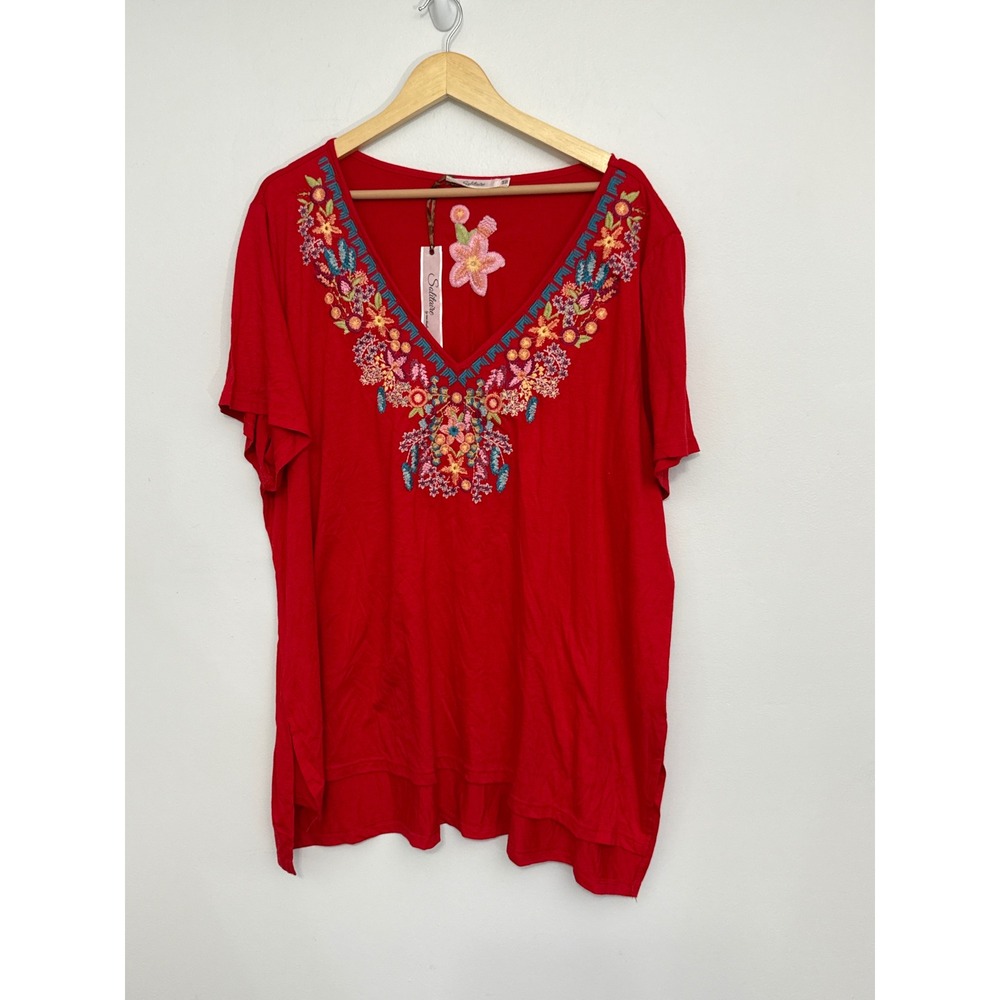Solitaire Haute Khasta Floral Embroidered Top Womens 3X Cottagecore Boho Casual